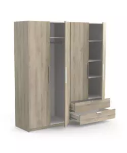ARMADIO 4 ANTE E 2 CASSETTI QUERCIA, 178X51,4x191,5 CM